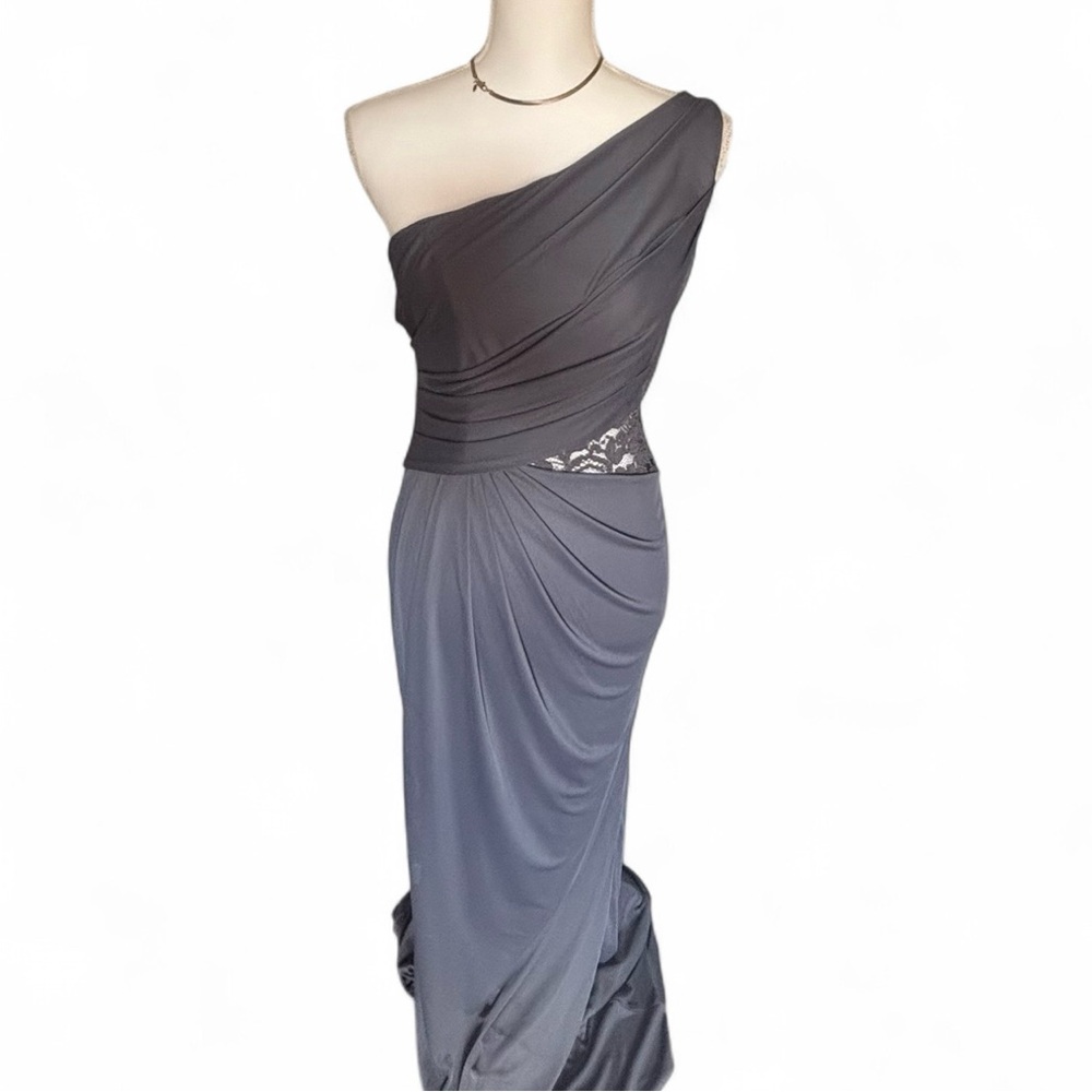 Elegant One-Shoulder Gray Dress with slit